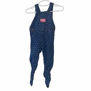 Vtg OshKosh B'gosh Blue denim footie heart tulip embroidered Overalls 6-9m